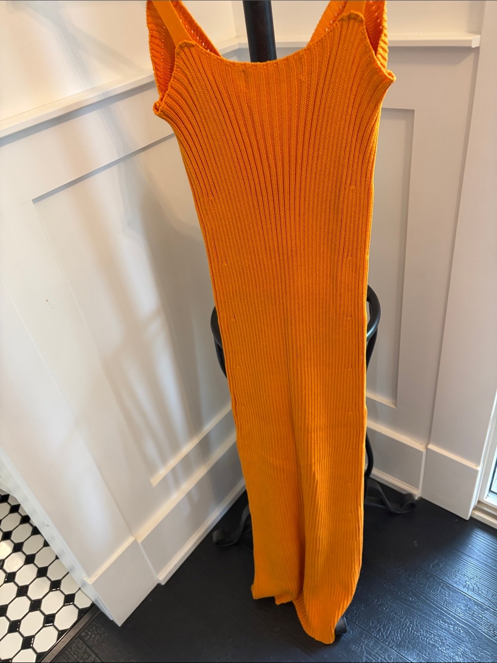 Button-Front Ribbed Maxi Dress in Orange - Picture 4 of 5